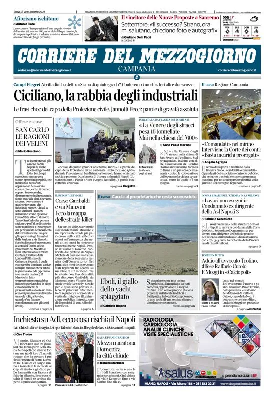 Prima-pagina-corriere del mezzogiorno-del-2025-02-20